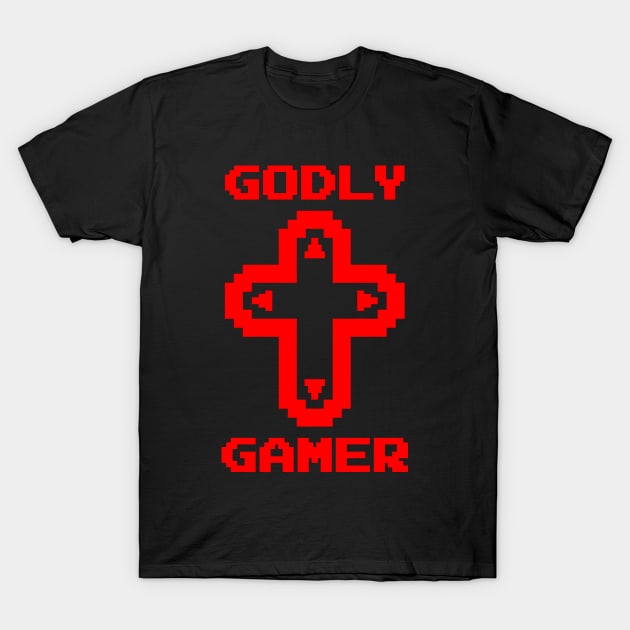 Godly Gamer (v7 - red) T-Shirt by TimespunThreads